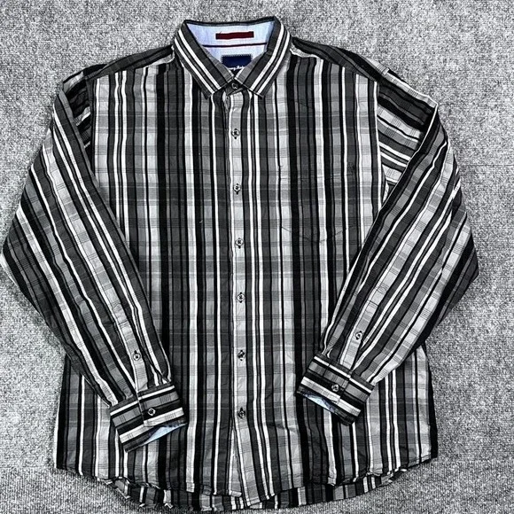 Tommy Bahama Long Sleeve Striped Black White Gray Cotton/Silk Blend Large - Picture 2 of 11